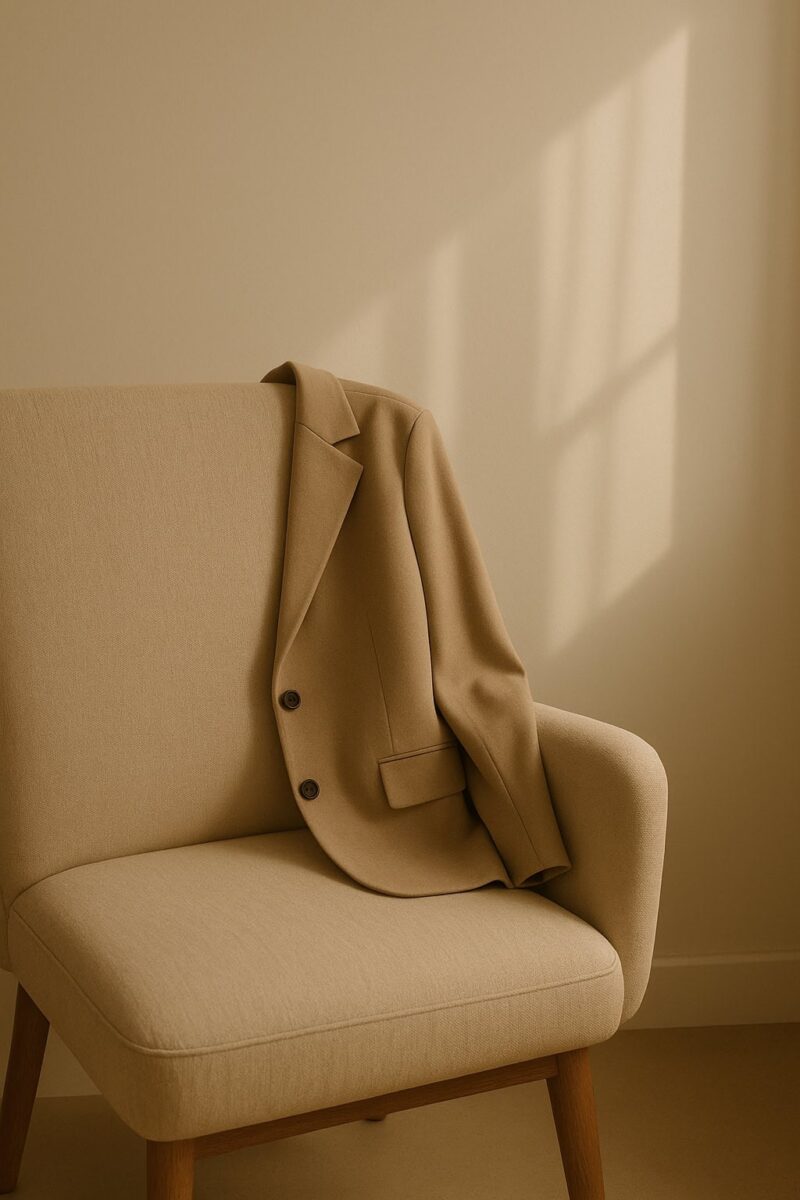 neutral blazer drapted over an armchair