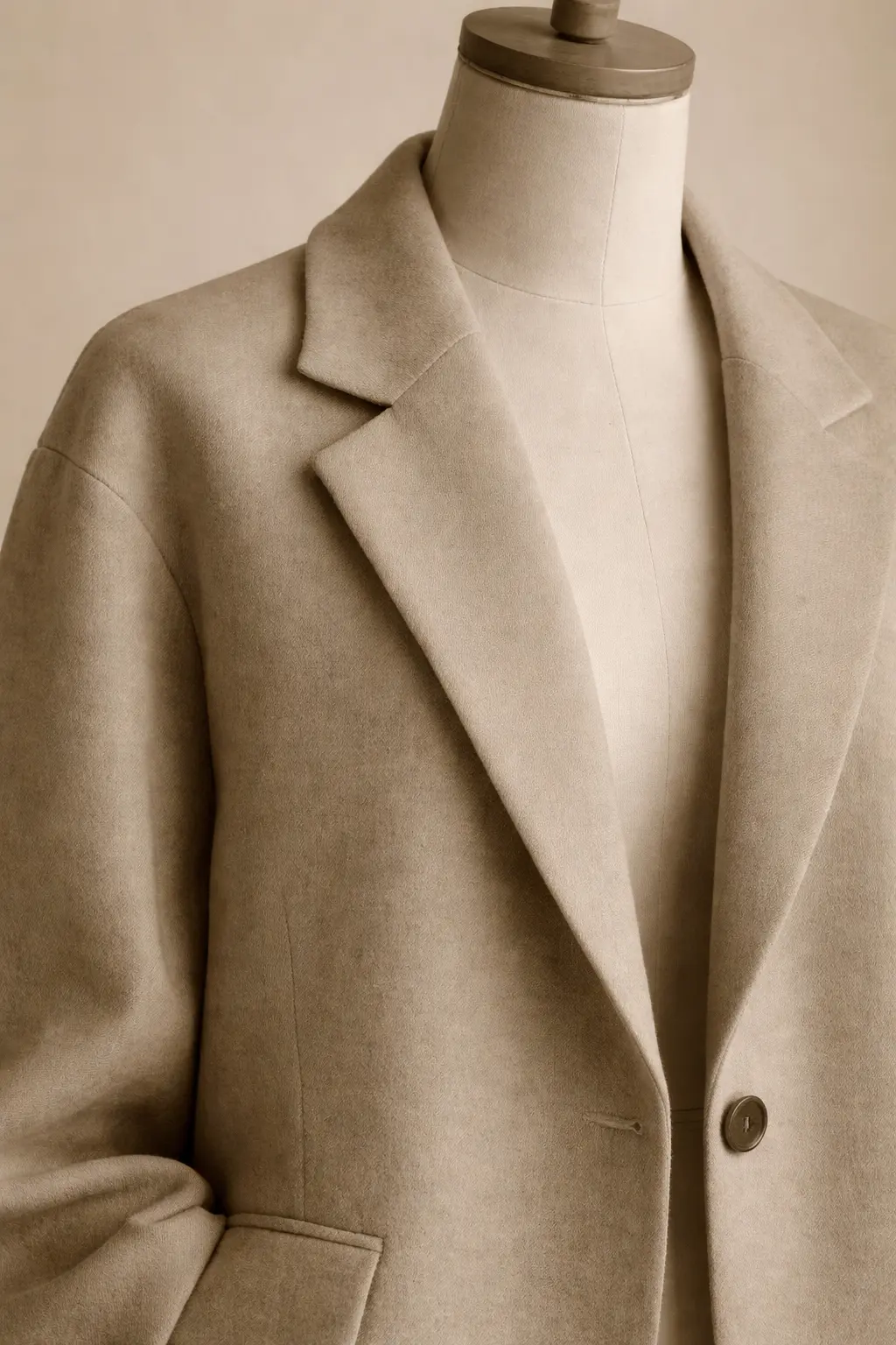 Structured blazer detail showing clean tailoring and form.