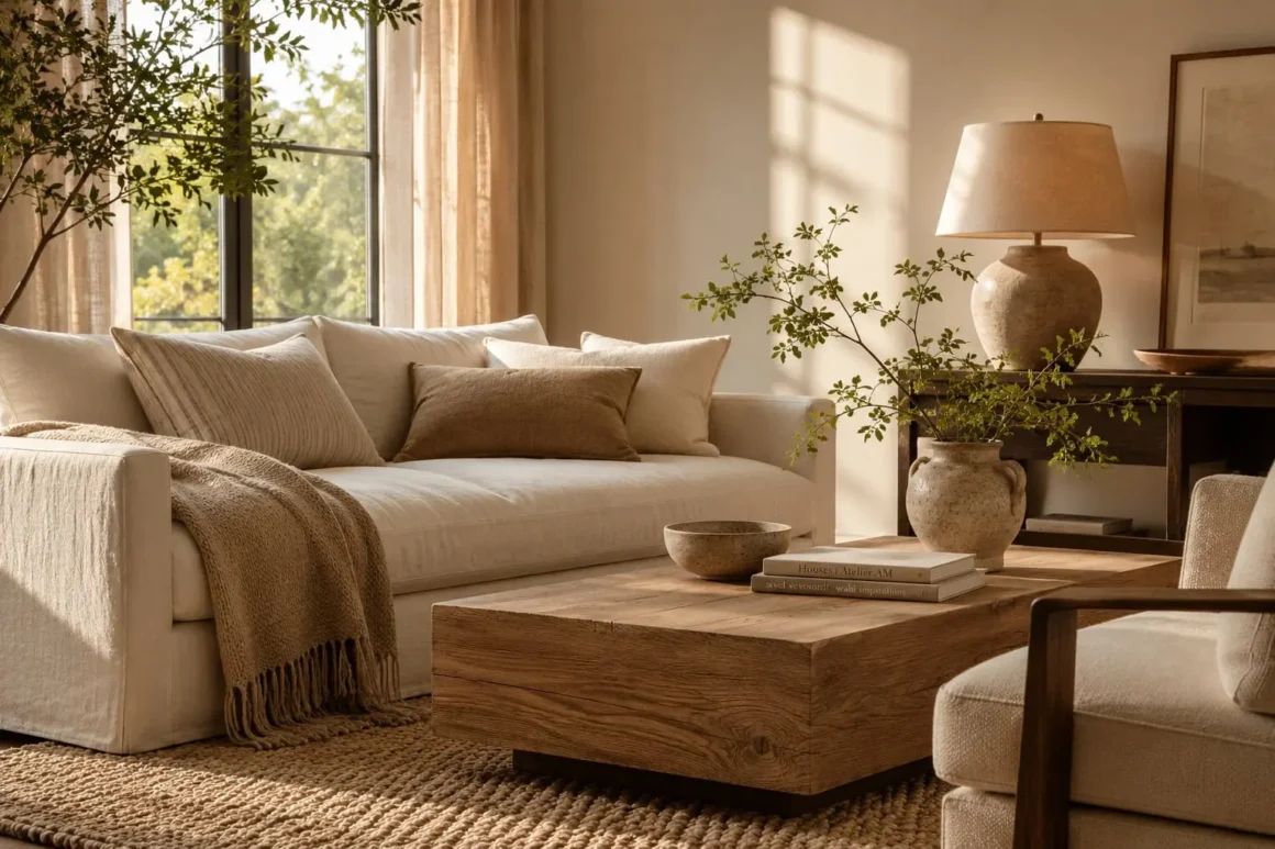 Quiet luxury living room showing how a variety of textures work to create depth and ease.