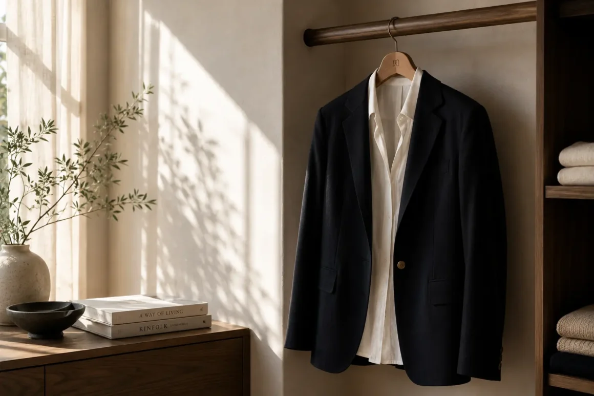 A quiet luxury wardrobe with timeless neutral clothing, illustrating a carefully curated closet built through intentional purchases.