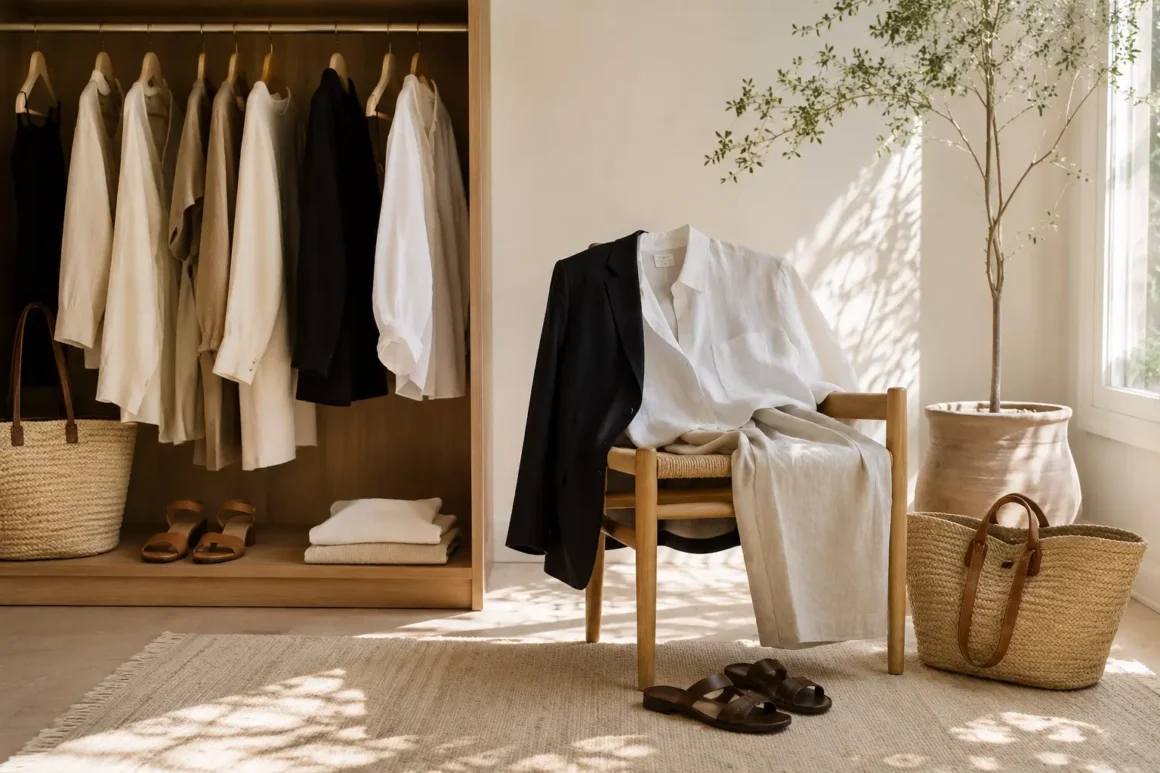 A quiet luxury summer wardrobe, showing that warm weather should be an extention of your wardrobe from the rest of the year.